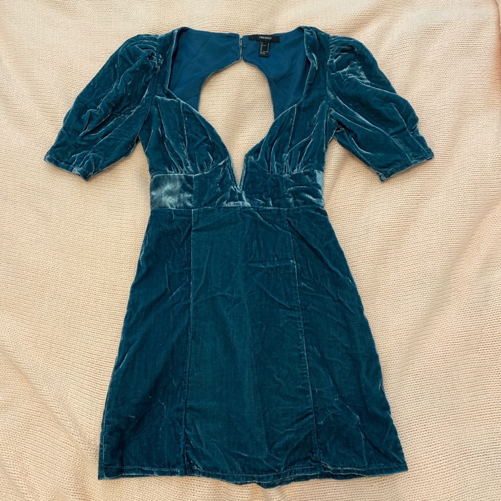velvet blue open back dress NWOT